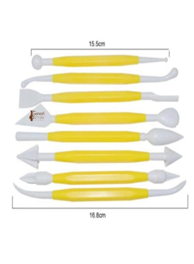 Ganesh Pottery مجموعة أدوات فخار بلاستيكية خزفية مكونة من 8 قطع، رؤوس مزدوجة للنحت، تشكيل الطين، النحت، التشكيل، تزيين الكيك بعجينة السكر، أدوات بوليمرية لمستلزمات الفنون والحرف اليدوية للأطفال والفنانين (عشوائي) - Image 5